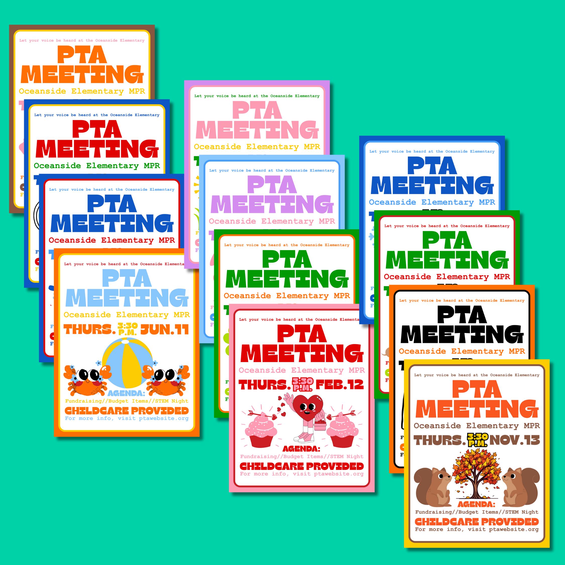 Monthly PTA Meeting Flyer Templates Editable Canva Bundle PTO School ...