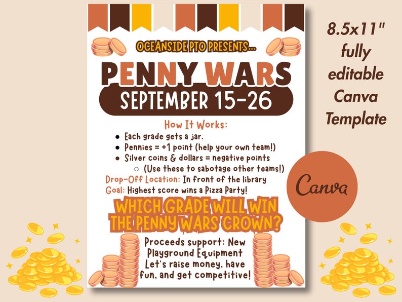 Penny Wars Fundraiser Flyer Template Editable PTA PTO School ...