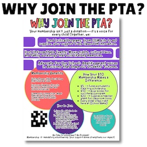 Why Join the PTA Canva Template Membership Drive Poster, School Volunteer Flyer - PTO Fundraiser Social Media Graphic Digital Download Kit