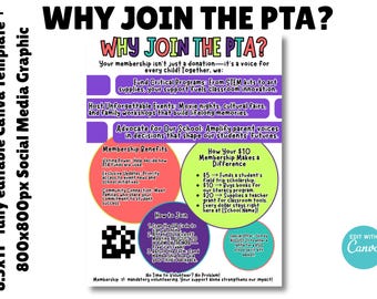 PTA Membership Flyer Template Editable Canva No Time to Volunteer PTO Fundraiser Awareness Social Media Graphic School Digital Download Kit