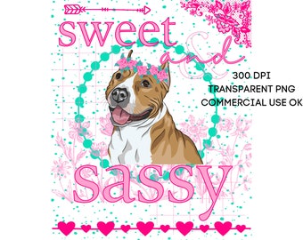 Cute Pittie Pit Bull Dog Sweet and Sassy PNG Southern Prep Simply Adorable Animal Flower Crown Digital Download Sublimation Print on Demand