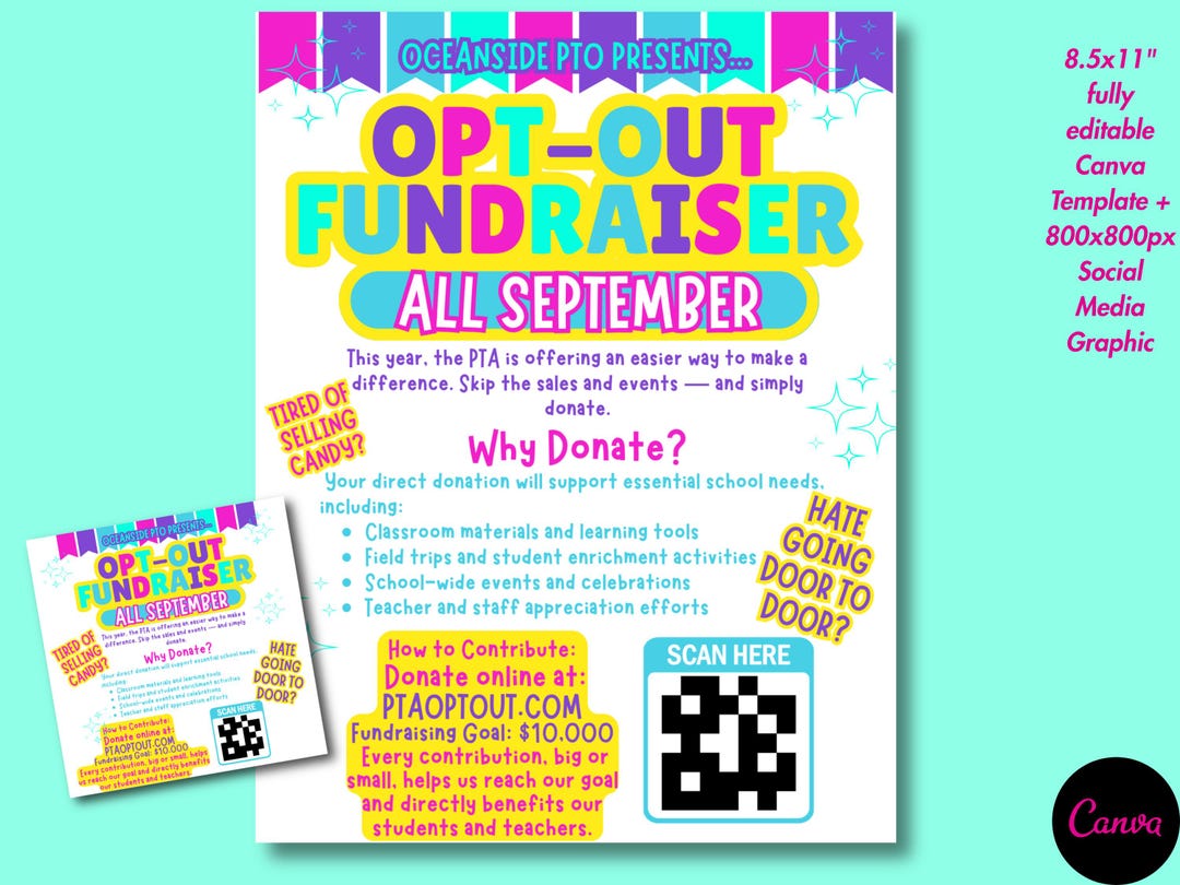 Editable Opt Out Fundraiser Flyer Canva Template for PTA PTO No Sell ...