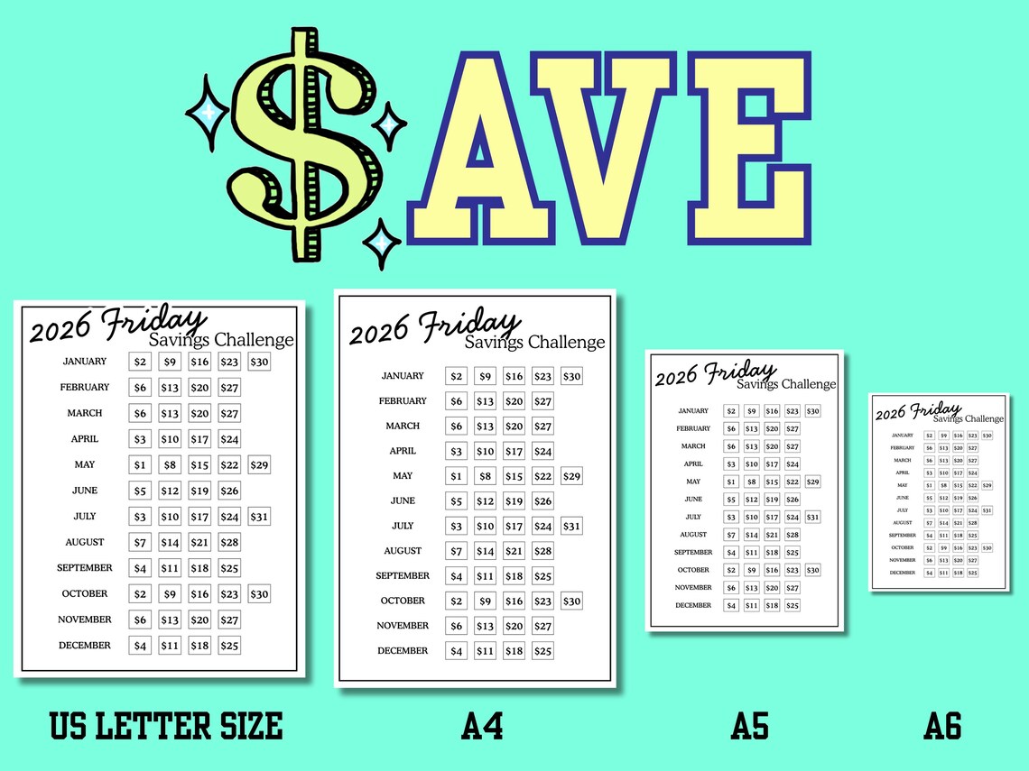 2026 Friday Savings Challenge Printable PDF Savings Tracker Cash ...