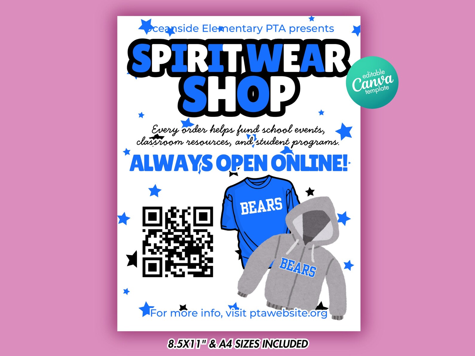 Spirit Wear Fundraiser Flyer Template Editable Canva School Merch ...