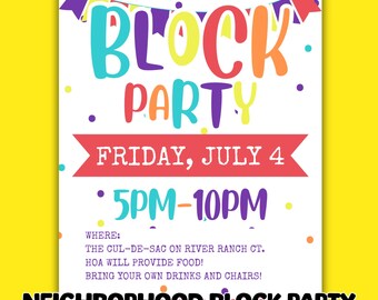 Editable Block Party Flyer Template: Neighborhood Event, HOA Picnic (Instant Download)