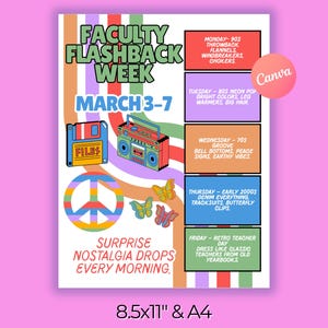 Mall för flygblad för Underground Spirit Week, redigerbar retro, throwback, klädvecka, personal, lärare, föräldraledighet, skoltemadagar, digital nedladdning, Canva