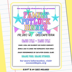 Editable Potluck Flyer Template for PTA PTO Teacher Luncheon Staff Appreciation Thanksgiving School Event Canva Printable Digital Invitation