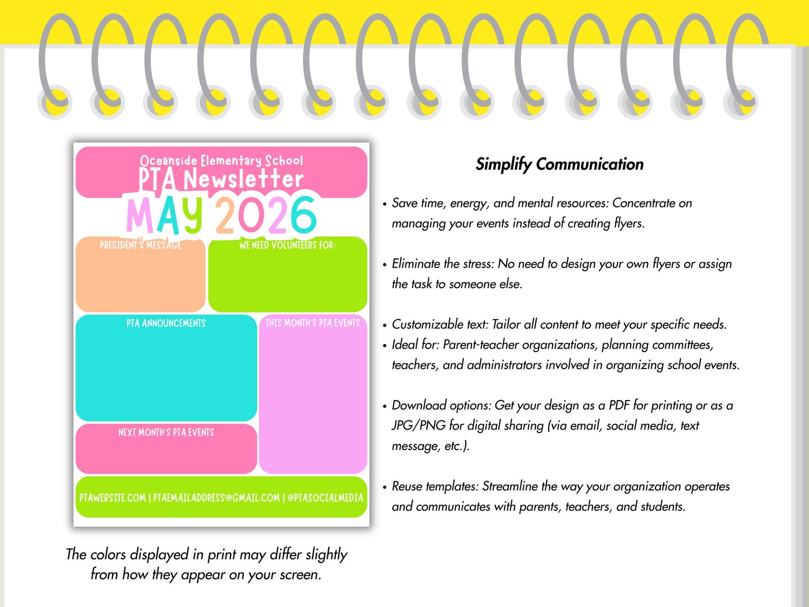 Editable Monthly PTA Newsletter Canva Templates School Classroom ...