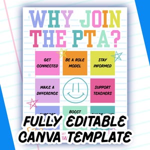 PTA Recruitment Flyer Canva Template, 8 Reasons to Join PTA, School Membership Drive, Parent Volunteer Flyer Editable Handout PTO Newsletter