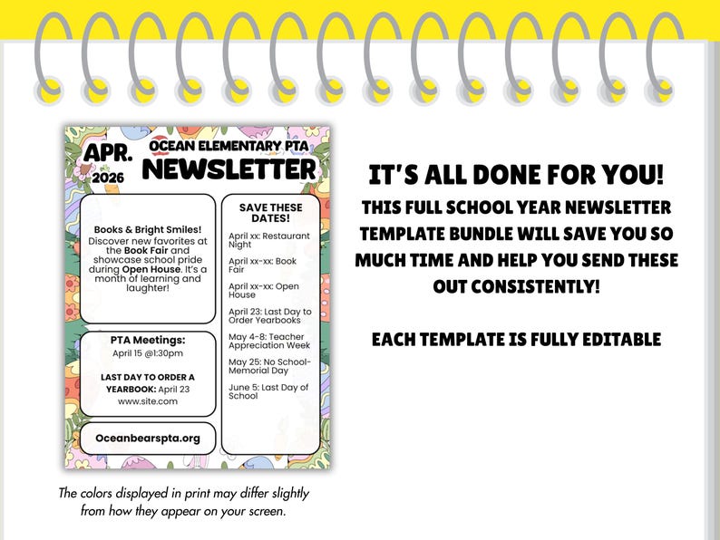 PTA Newsletter Template Bundle Editable Monthly School Newsletter Canva ...