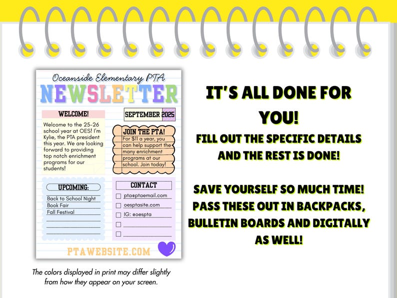 Editable PTA Flyer and Newsletter Template Bundle Canva School Meeting ...