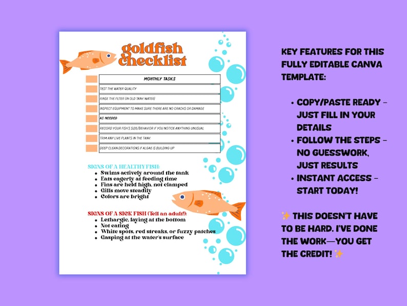 Curated visual reference: Picture Idea: Editable Goldfish Care Chart For Kids Printable Aquarium Checklist