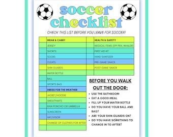 Soccer Game Day Checklist Printable Editable Template Canva Sports Packing List for Kids Players Parents Coaches Gear Tracker Organizer