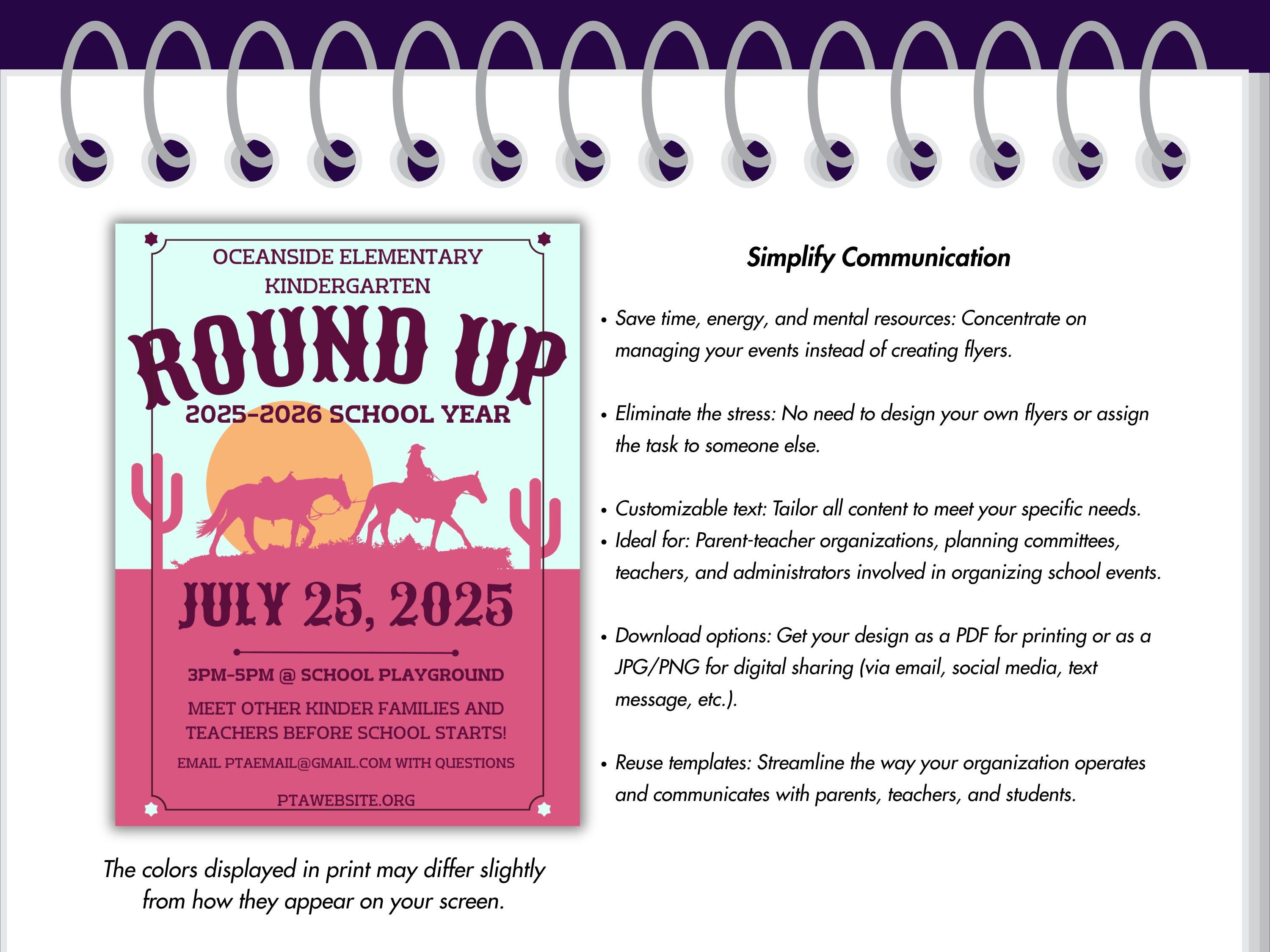 Kindergarten Round-up Flyer Template | Western Theme | Editable Canva ...