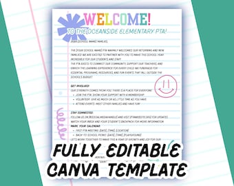 Editable PTA Welcome Letter Template Canva Back to School PTO Packet Printable First Day of School Parent Introduction Digital Download