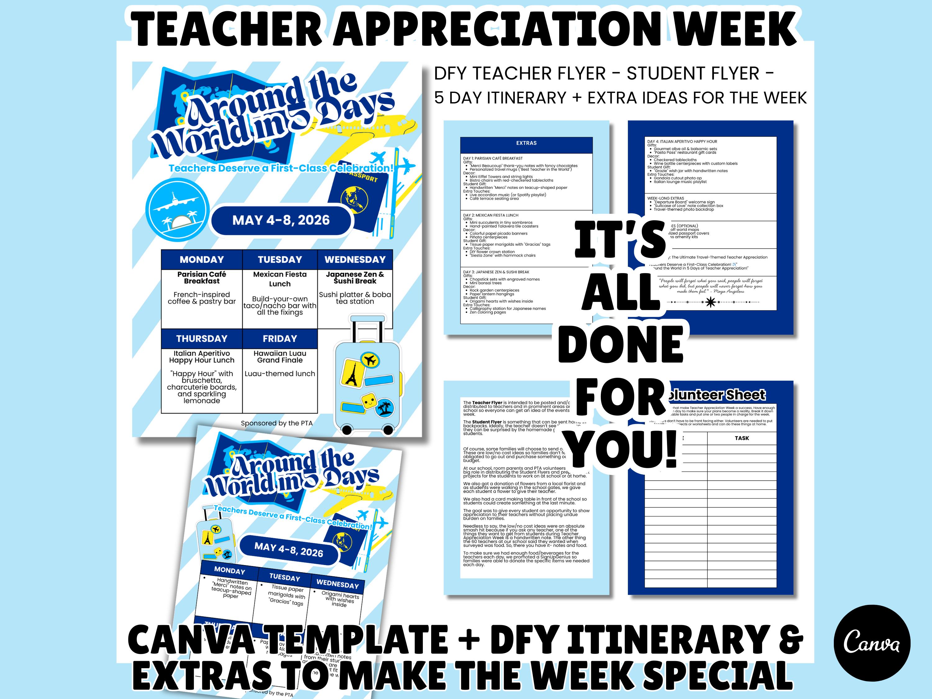 Editable Travel-themed Teacher Appreciation Week Canva Template Bundle ...