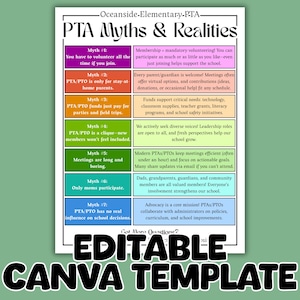 PTA Myths & Realities Flyer Canva Template | Editable PTA/PTO Handout | Parent Night Open House Back to School Printable | Instant Download