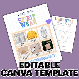 PTA Spirit Wear Order Form & Flyer | Canva Template | Editable School Merchandise Order Sheet | PTO Fundraiser | Instant Download PTA Flyer