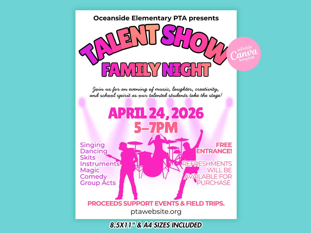 Talent Show Flyer Template School Family Night Student Performances ...