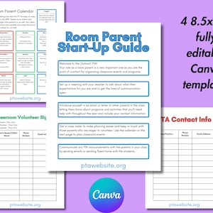 Room Parent Guide Canva Template PTA Organizer Room Mom School Volunteer Editable Forms Classroom Events Back to School Instant Download Kit