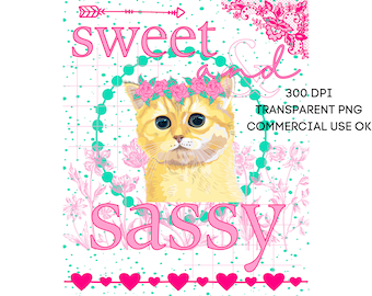 Cute Orange Tabby Cat Sweet and Sassy PNG Southern Prep Simply Adorable Animal Flower Crown Instant Digital Download Sublimation POD
