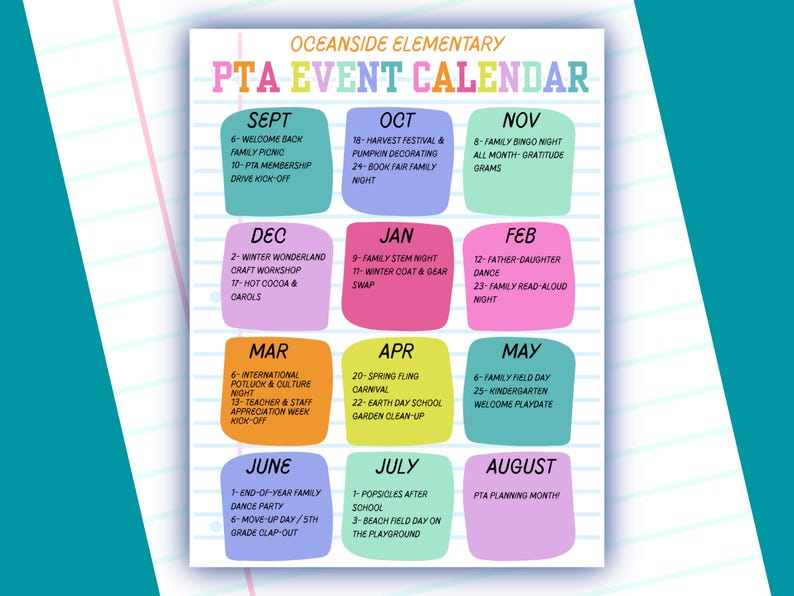 PTO PTA Event Calendar Template School Year Planner Editable Canva ...