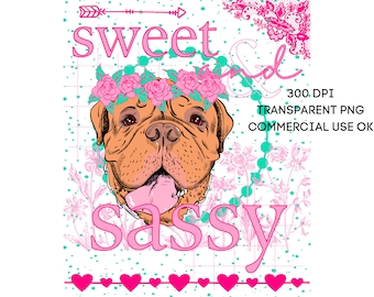 Cute French Mastiff Sweet & Sassy PNG Southern Prep Simply Adorable Animal Flower Crown Instant Digital Download Sublimation Print on Demand