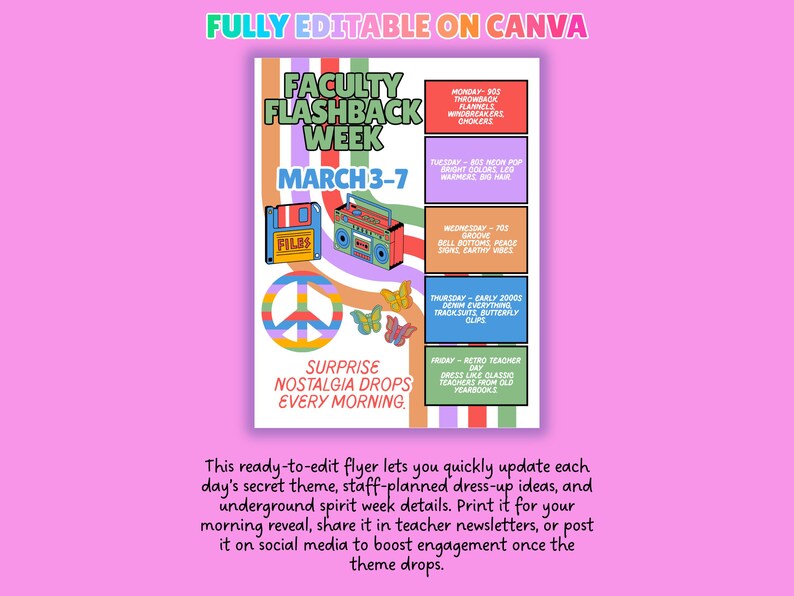 Underground Spirit Week Flyer Template Editable Retro Throwback Dress ...