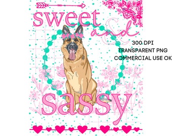 Cute German Shepherd Sweet Sassy PNG Southern Prep Simply Adorable Animal Flower Crown Instant Digital Download Sublimation Print on Demand