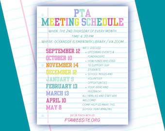 Editable PTA Meeting Schedule Flyer Canva Template Back to School PTA Calendar Printable Monthly Meeting Dates Digital PTO Handout Download