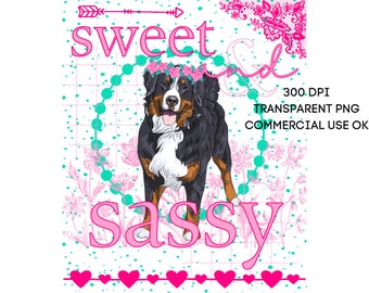 Cute Bernese Mountain Dog Sweet and Sassy PNG Southern Prep Simply Adorable Animal Flower Crown Instant Digital Download Sublimation POD