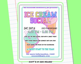 Modèle de Flyer social crème glacée, invitation modifiable à une fête sundae, événement PTA de la rentrée, collecte de fonds estivale sur toile