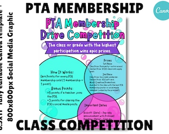 PTA Membership Competition Flyer Template Editable Class Challenge PTO Recruitment School Spirit Contest Social Media Graphic Canva Download