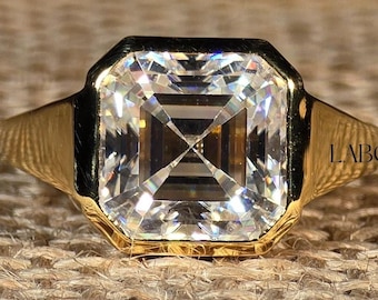 Asscher Cut Diamond Engagement Ring Real Lab Grown Diamond Anniversary Full Bezel setting Ring Diamond Solitaire Ring for Proposal Surprise