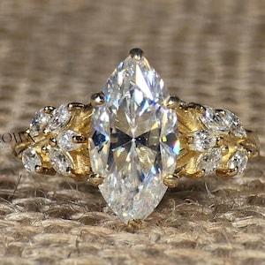 Snowdrift Marquise Diamond Wedding Ring for Her, Side Floating Marquise Diamond Engagement Ring, Certified Diamond Handmade Anniversary Ring