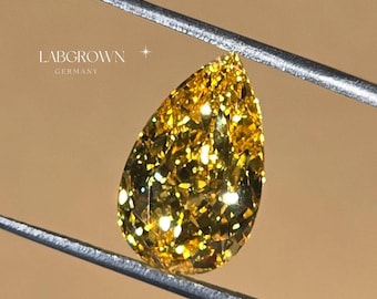 Colgante solitario de pera con diamante amarillo de fantasía cultivado en laboratorio, creado en laboratorio, para esposa, de 1,00 a 5,00 quilates, certificado IGI, diamante amarillo intenso de fantasía.