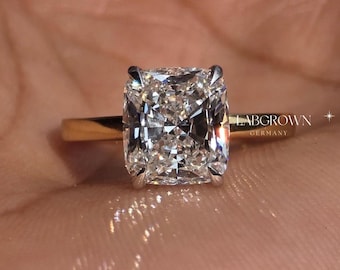 2.80CTElongated Cushion Lab Grown Diamond Solitaire Engagement Ring,14KSolid Yellow Gold IGI Certified Diamond Ring,Anniversary Ring For Her