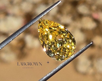 Diamante cultivado en laboratorio de talla pera de 1,00 a 5,00 quilates, diamante amarillo de fantasía con certificación IGI, diamante para anillo de compromiso personalizado, regalo de cumpleaños o aniversario.