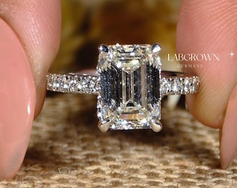 Emerald Cut 3/4 Eternity Band ,Hidden Halo Lab Grown Wedding Bridal Rings,Handmade Jewelry ,Lab Created Diamond Ring For Her,Diamond Jewelry