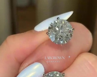 Classic 4-Prong Round Diamond Stud Earrings, Round Lab Grown Diamond Wedding Earrings, Brilliant Cut  Earrings for Bride, Anniversary Gifts