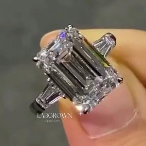 Lab Grown 4.00CT Diamond Ring Emerald Cut Diamond Three Stone Engagement Ring,Side Tapered Baguettes for Proposal, anniversary Gift for Her.