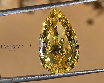 Diamante amarillo cultivado en laboratorio de talla pera de 1,00 a 5,00 quilates, diamante amarillo de fantasía, regalo para ella, colgante solitario creado en laboratorio para esposa