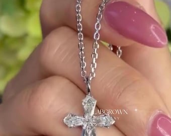 Custom Made Kite Shaped Cross Lab Grown Diamond Antique Style Pendant, Christian Cross Fancy Shape Lab Grown Diamond Pendant ,Cross Necklace