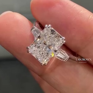 IGI Certified Radiant and Baguette Three Stone Engagement Ring,4 CT Lab Grown Diamond Ring, Rings for Women, Anniversary Gifts for Her