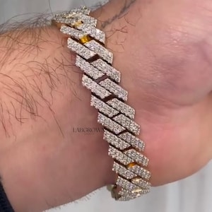 Bransoletka MOISSANITE 12 mm Miami Cuban Link Solidne srebro próby 925 Długości 7", 8", 8,5" PASSES Diamond Tester Męska bransoletka VVS Diamond Cuban