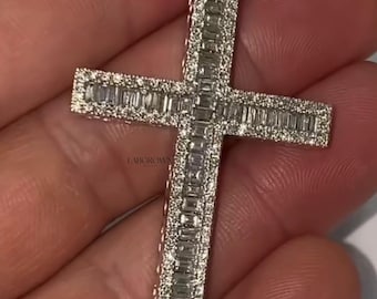 2,4 &quot;Zoll rund & Baguette Kreuz Anhänger Moissanite Kreuz Pendent Iced Out Kreuz Hip Hop Anhänger für Männer Unisex Anhänger für Weihnachtsgeschenk