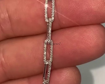 Diamant-verknüpfte Armband Zierliche Papierklammer Kettenarmband Minimalist Jubiläum Geschenke 0.85cttw Moissanite Diamanten Armband in 925 Silber