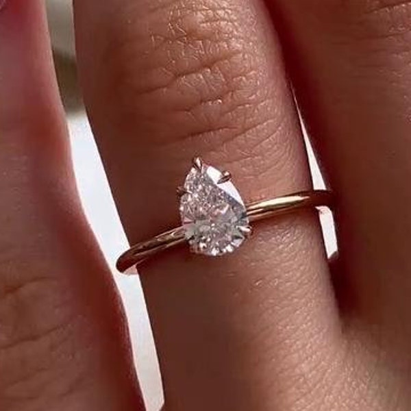 5 rieken peer geslepen solitaire ring, 1,0 kt peervormige moissanite trouwring, sierlijke verlovingsring, verjaardagscadeau, verjaardagscadeau voor vrouw