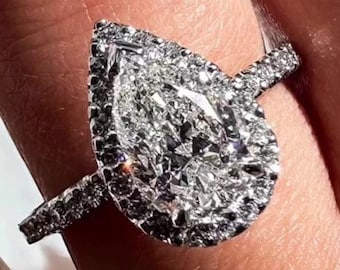 IGI Certified Pear Lab Grown Diamond Ring Pear Shaped Halo Engagement Ring Genuine Lab Grown Diamond Anniversary Diamond Ring for Girlfriend