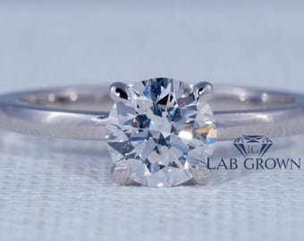 Anello da sposa minimalista da indossare ogni giorno, con diamante solitario taglio brillante rotondo da 1 ct, certificato IGI, in oro bianco 14 carati, ideale come regalo per le donne.